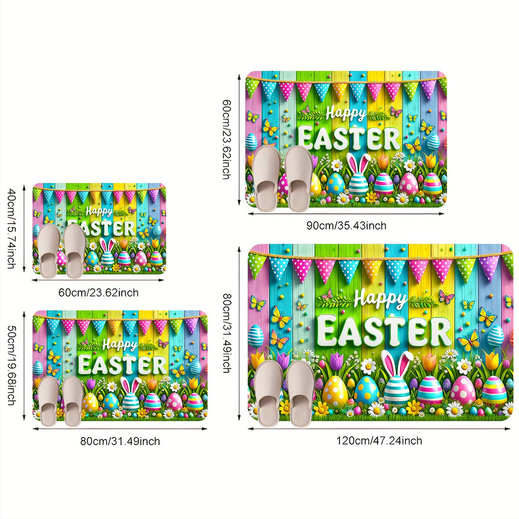 Easter Doormat Flannel Happy Easter Egg Spring Welcome Mat Non-Slip Soft Indoor Outdoor Kitchen Entryway 5 Sizes Including Runner Set