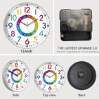 Color Learning Wall Clock for Kids – 8, 10 & 12 Inch Silent Quartz Movement, Teach How to Tell Time, Educational Teaching Clock for Bedroom, Classroom & School, AA Battery, Holiday Gift