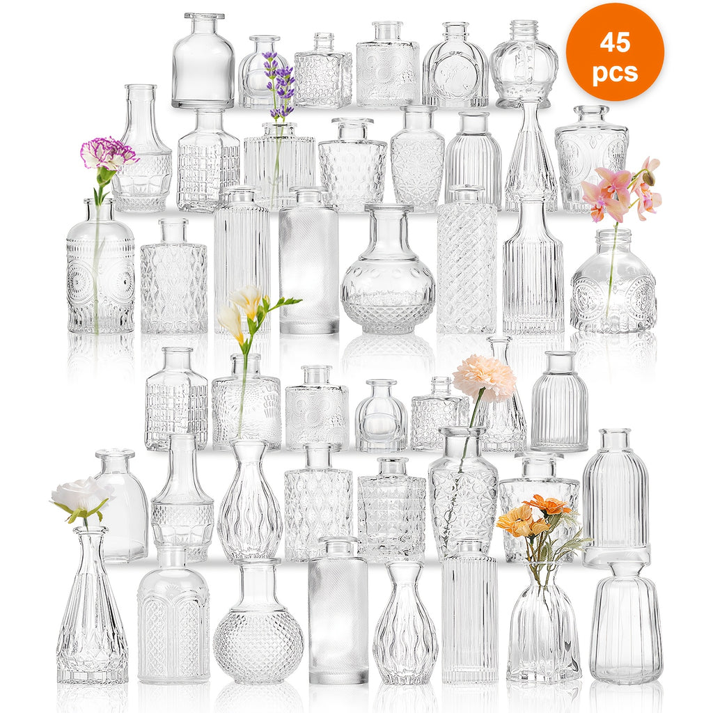Glass Bud Vases Bulk Set 64 Pieces Multi-Size – Clear Flower Vases for Wedding Centerpieces, Home Table Decor & Bridal Party