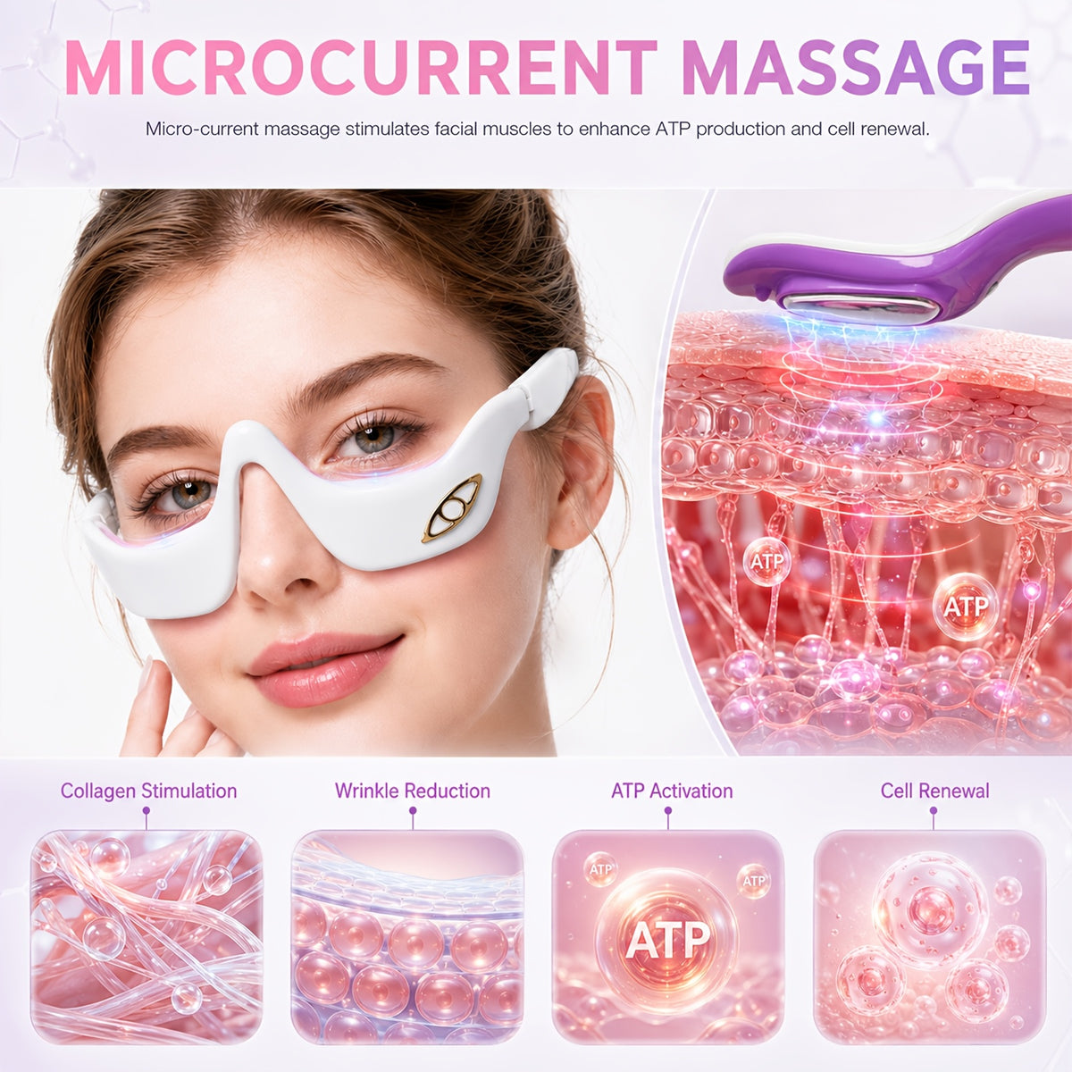 FDA Cleared EMS Microcurrent Eye & Facial Massager for Skin Lifting, Firming & Anti-Aging, Low-Frequency Electrical Stimulation Device for Eye Puffiness, Dark Circles & Fatigue Relief, Pain-Free Home Use for Women & Men