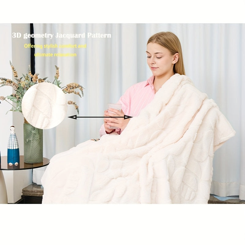 Geometric Pattern Throw Blanket Soft Fluffy Cozy Warm 3D Design Blanket for Couch Sofa Bed Camping Travel Lightweight Flannel Blanket White Blue Grey Multiple Sizes