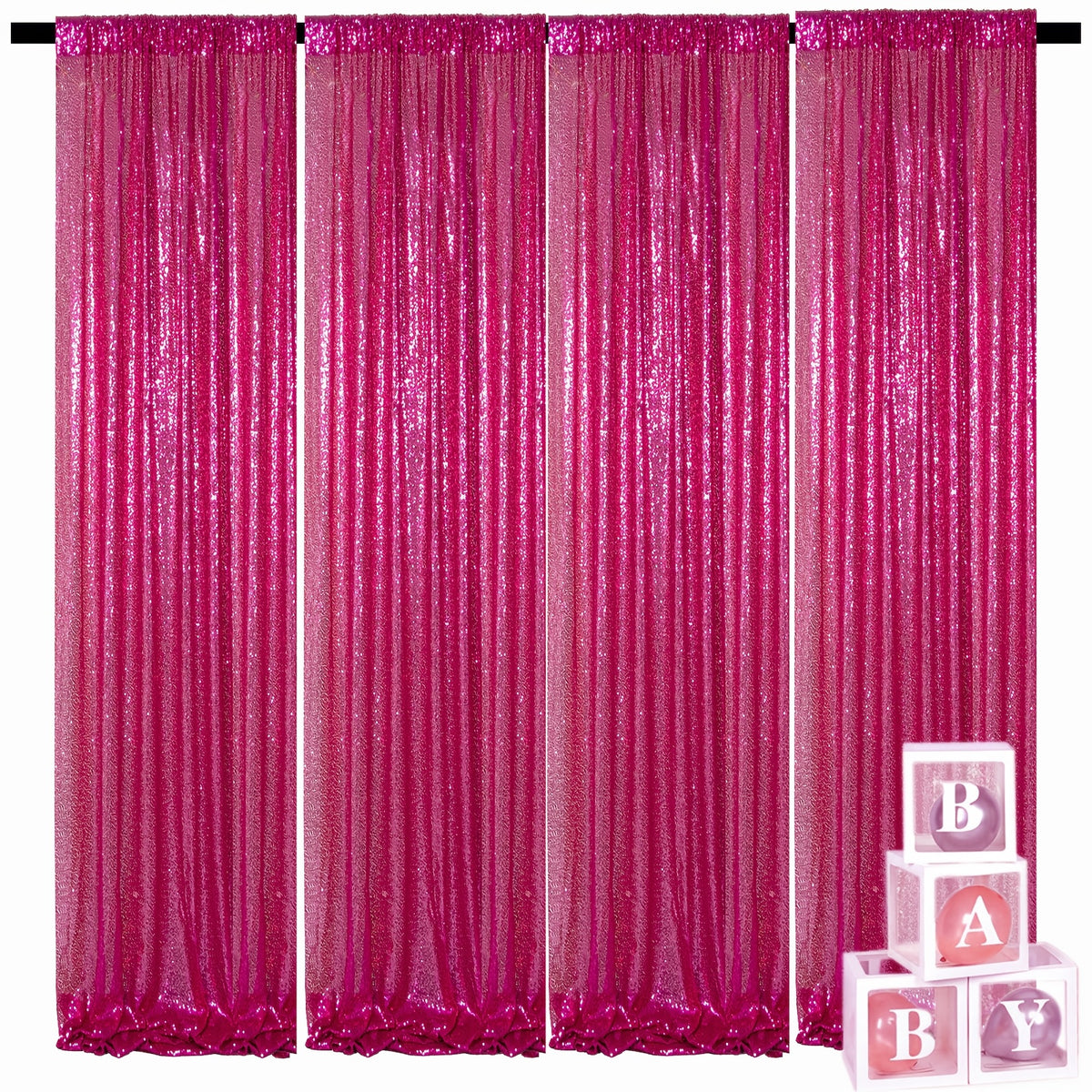 Sequin Curtains Backdrop 4 & 6 Panels 2x8FT - Shimmer Glitter Party Backdrop Curtain for Wedding Birthday Bachelorette Photo Booth, 25 Colors Reusable Event Decoration