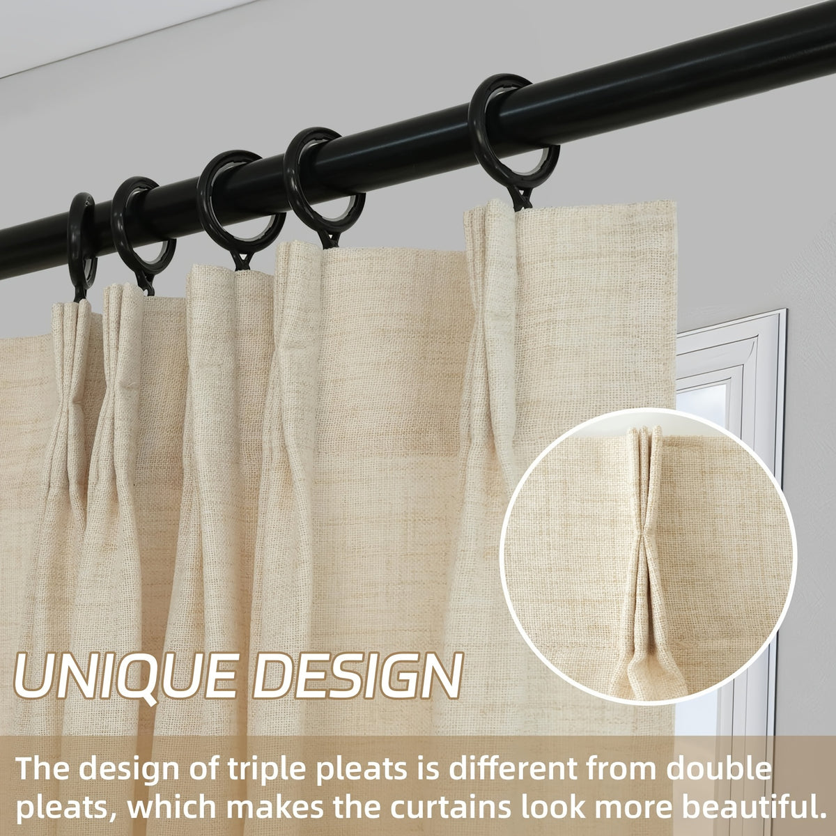 Pinch Pleated Textured Semi-Sheer Curtains – Farmhouse & Modern Rustic, Back Tab | Living Room & Bedroom | 2 Colors, 12 Sizes | Packs of 2 & 4 | Nuvia Haven