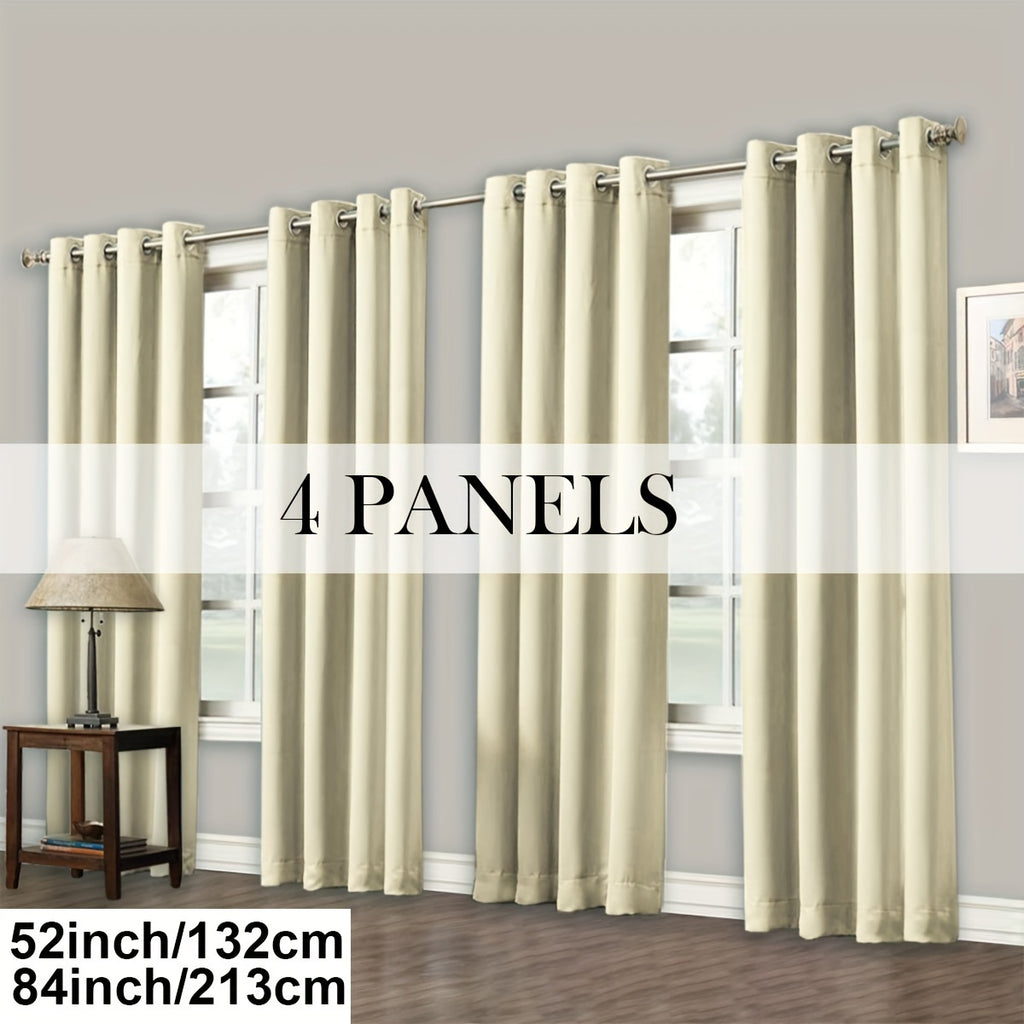 Room Darkening Blackout Curtains 4-Pack – Grommet Top Plain Weave Sun Blocking Drapes for Living Room & Bedroom, 9 Colors, 7 Size Options, Woven Polyester