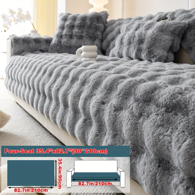Faux Rabbit Fur Plush Sofa Cover Thick Milkskin Split Slipcover Cozy Winter Warmth Pet Friendly Machine Washable 1 2 3 4 Seater Living Room Bedroom Office