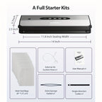 Vacuum Sealer Machine 8-in-1 65kPa Stainless Steel with Built-In Cutter, 10 Bags & External Vacuum Port – Food Sealer for Food Storage & Sous Vide, Model SJ2090