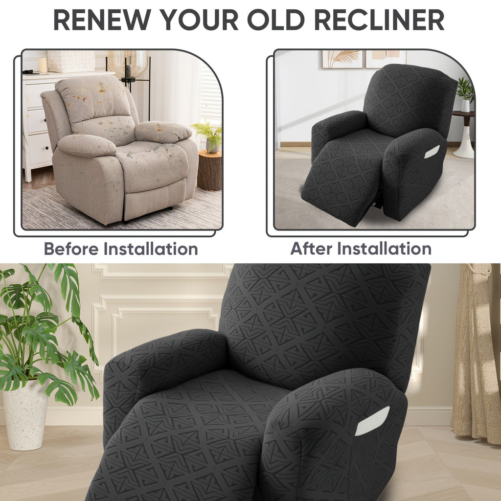 4-Piece Polyester Stretch Recliner Slipcover Set – Non-Slip Elastic Bottom Recliner Chair Cover Sofa Couch Protector for Living Room, Machine Washable Home Decor