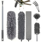 Extendable Microfiber Duster Set 7 Piece, Extra Long 100 Inch Dusting Wand with Stainless Steel Handle, Bendable Corner Broom for Ceiling Cobwebs, Washable & Reusable, Grey