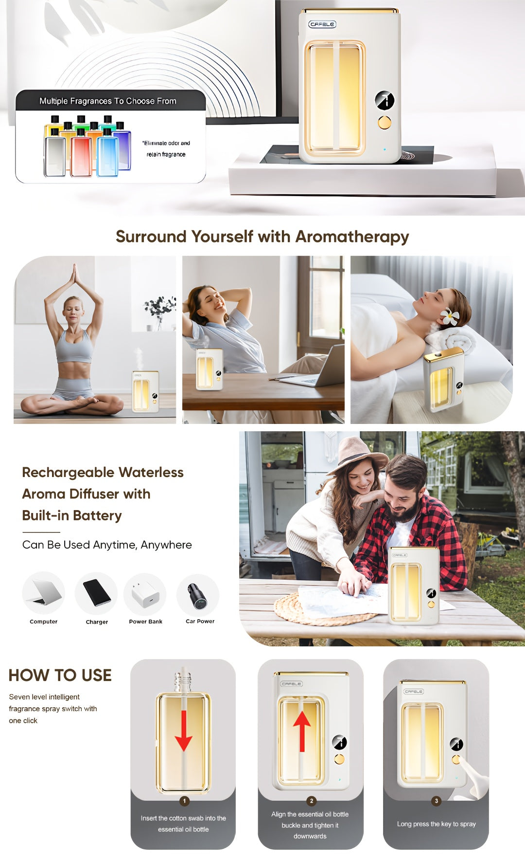 Essential Oil Diffuser and Humidifier USB Powered Auto Shut-Off Quiet Compact Aromatherapy for Home Bedroom Bathroom Office with Essential Oil Sets Hilton Shangri-La Gardenia Ocean Encounter
