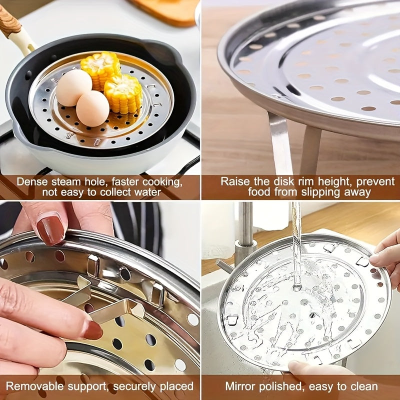 Stainless Steel Steamer Rack Set 3 Piece Multi-Layer Round Insert with Can Holder Fits Standard Pots for Home Kitchen Steam Cooking