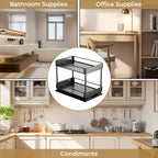 Pull Out Spice Rack Organizer 2 Pack Double Tier Adjustable Under Cabinet Sliding Spice Bottle Holder - Rust Resistant L-Shaped Kitchen Storage Black