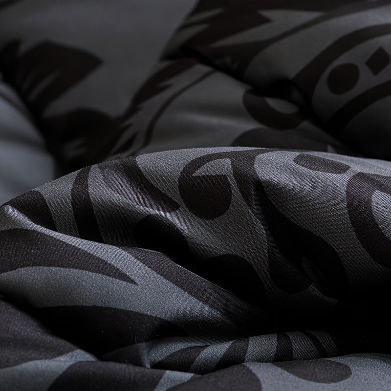 Skull Quilt Set 3 Pcs – Black & Gray Digital Print Comforter with 2 Pillowcases, 180GSM Soft Breathable Bedding for Twin Full Queen King Dorm & Bedroom Decor