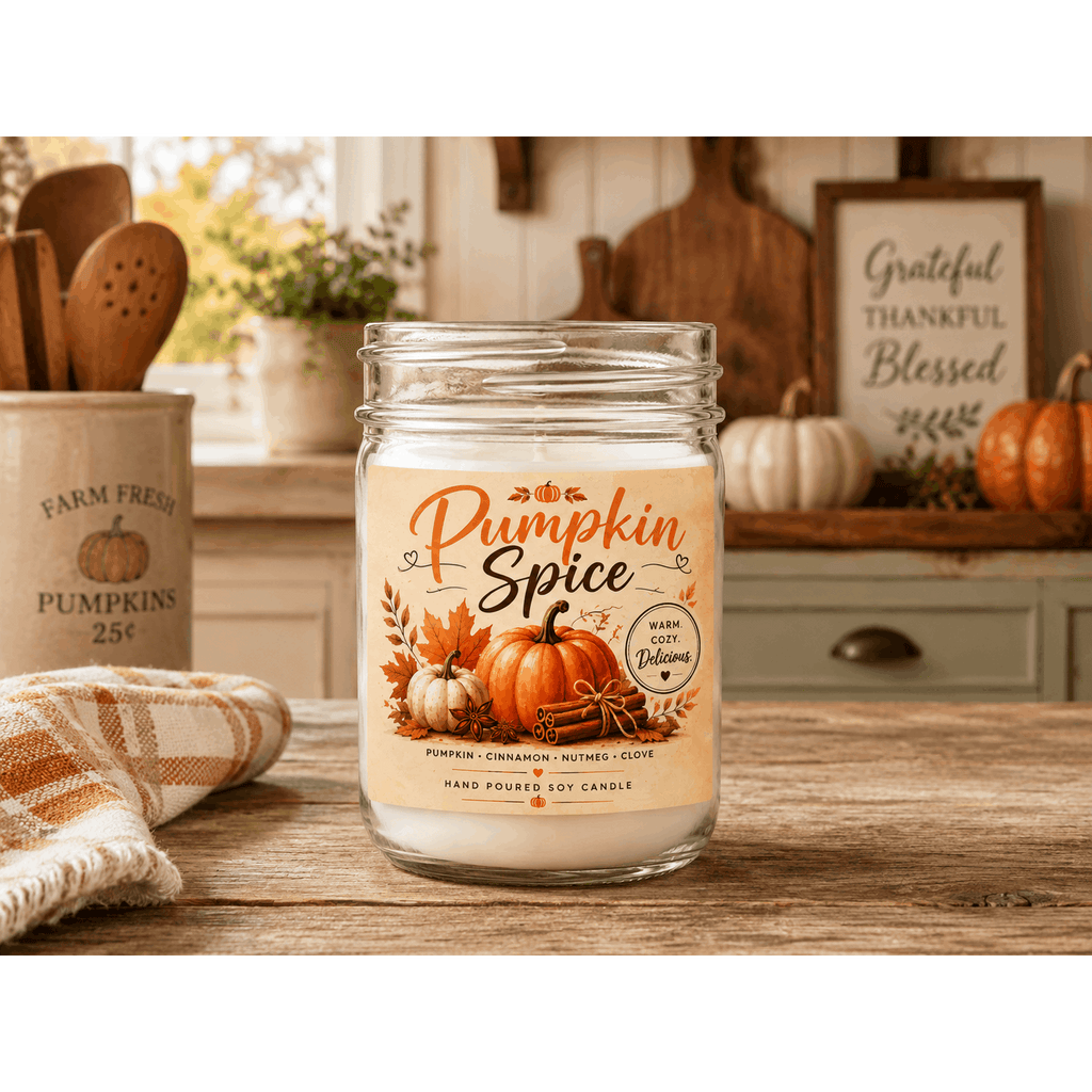 Pumpkin Spice Soy Wax Candle 8oz Mason Jar Fall Candle 30-40 Hour Burn Natural Soy Cotton Wick Phthalate Free Vegan Holiday Home Fragrance