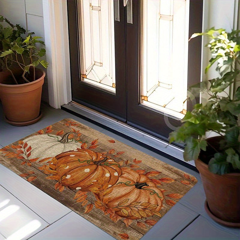 Fall Pumpkin Doormat Non-Slip Flannel Indoor Floor Mat - Autumn Polka Dot Soft Rug for Entryway Bedroom Living Room Kitchen, Farmhouse Halloween Thanksgiving Home Decor