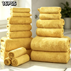 16-Piece Ultra-Soft Coral Fleece Bath Towel Set – 4 Bath Towels, 6 Hand Towels & 6 Washcloths | Quick-Dry, Highly Absorbent | Home, Hotel & Spa