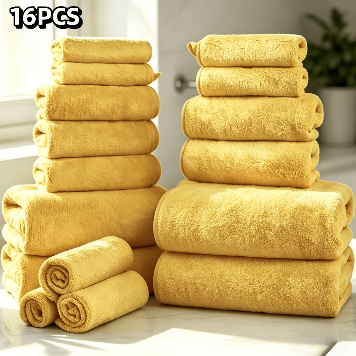 16-Piece Ultra-Soft Coral Fleece Bath Towel Set – 4 Bath Towels, 6 Hand Towels & 6 Washcloths | Quick-Dry, Highly Absorbent | Home, Hotel & Spa