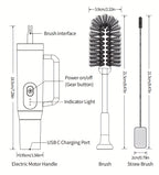 Electric Cup Scrubber 2-Speed IPX6 Waterproof – Type-C Rechargeable Bottle Brush Cleaner for 40oz Mugs, Tumblers & Water Bottles, Long Straw Brush & Wall Mount Storage, Kitchen Cleaning Tool