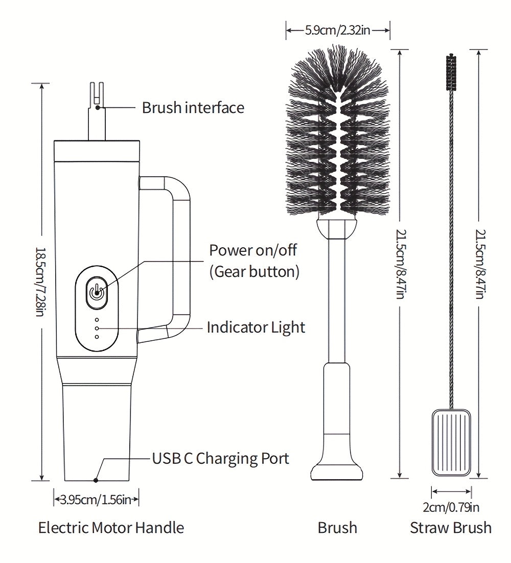 Electric Cup Scrubber 2-Speed IPX6 Waterproof – Type-C Rechargeable Bottle Brush Cleaner for 40oz Mugs, Tumblers & Water Bottles, Long Straw Brush & Wall Mount Storage, Kitchen Cleaning Tool
