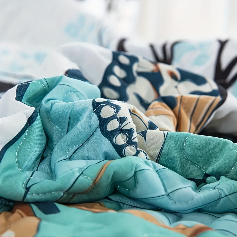 Quilted Bed Cover Set 3 Piece Butterfly Print - Soft Breathable Bedspread with 2 Pillowcases, Machine Washable All-Season, Twin Full Queen King