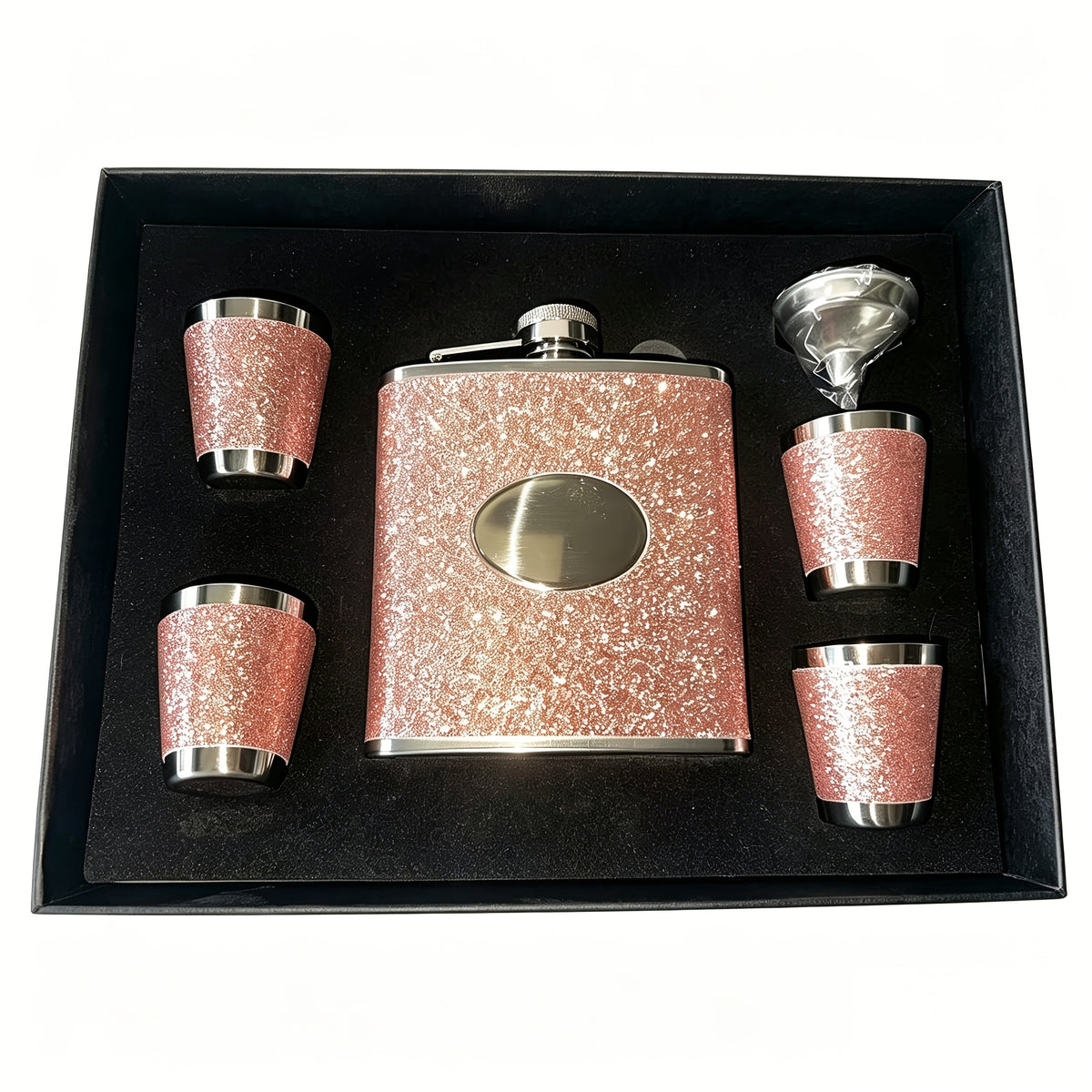Whiskey Bottle Gift Set with Leather Case for Women – 6oz Stainless Steel Flask, 4 Glasses & Filter, Holiday Christmas Valentine's Day Gift for Girlfriend, Mom & Bar Lovers