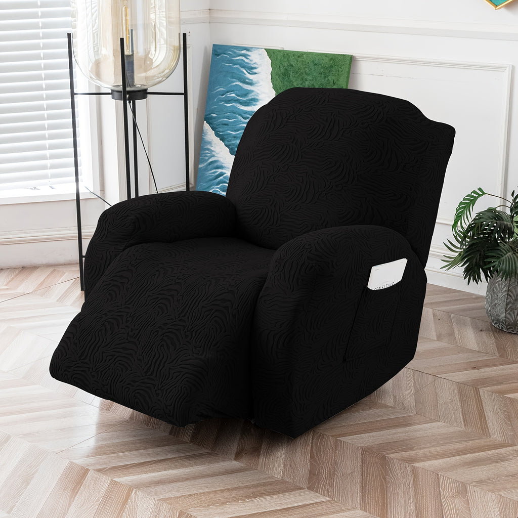 Recliner Cover Stretch Fleece 4pcs Set for Single Seat Recliner Chair - Polar Fleece 200-250gsm Washable Elastic Bottom Sofa Protector for Home Office Hotel, 5 Colors, All Season