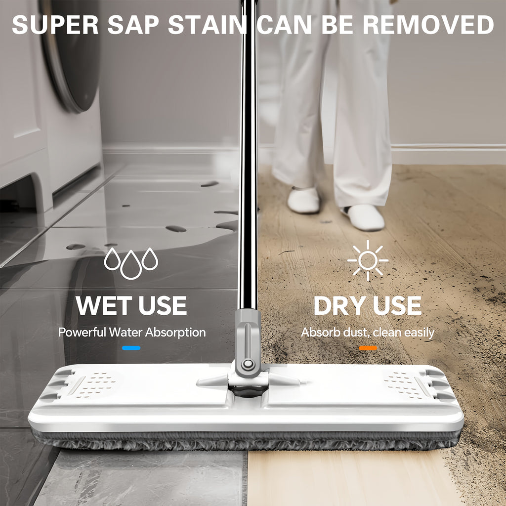 Rotating Flat Mop and Bucket Set with 6 Replaceable Microfiber Pads, Hands-Free Wringing Flexible Spin Mop for Wet Dry Floor Cleaning, Household Cleaning Tools for Hardwood Tile Laminate