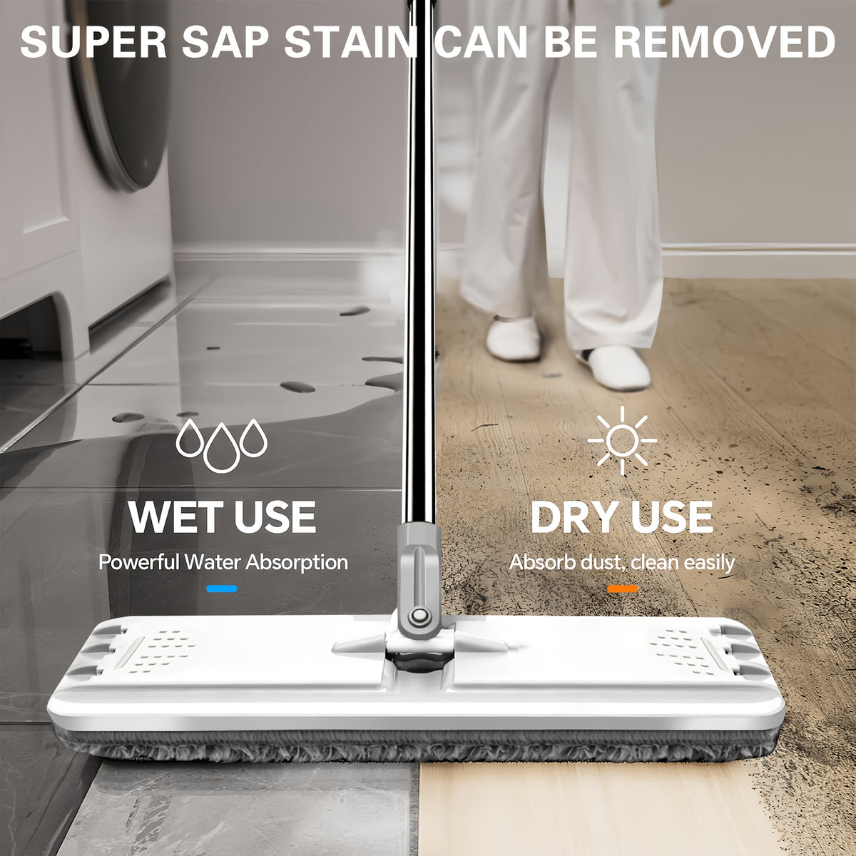 Rotating Flat Mop and Bucket Set with 6 Replaceable Microfiber Pads, Hands-Free Wringing Flexible Spin Mop for Wet Dry Floor Cleaning, Household Cleaning Tools for Hardwood Tile Laminate