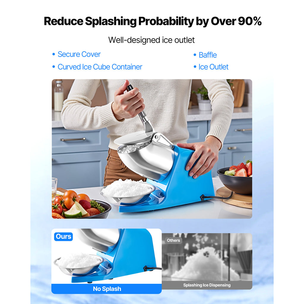 Electric Ice Crusher & Snow Cone Maker - 300W 286 lbs/h, 4 Stainless Steel Blades, One-Touch Operation, Anti-Splash, for Home Bar Office Kitchen | Nuvia Haven