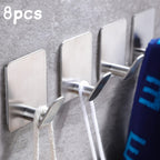 Self Adhesive Towel Hooks for Bathroom – 8-Pack Heavy Duty No-Drill Wall Mount Stainless Steel Sticky Wall Hanger for Robe, Clothes, Hat, Keys, Kitchen & Bathroom, Gold, Silver, White