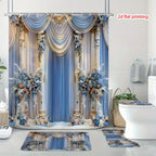 4-Piece Vintage Shower Curtain Set with Hooks, Non-Slip Floor Mat, Toilet U-Mat & Lid Cover — Waterproof Odor-Free Decorative Bathroom Ensemble, Ideal Gift