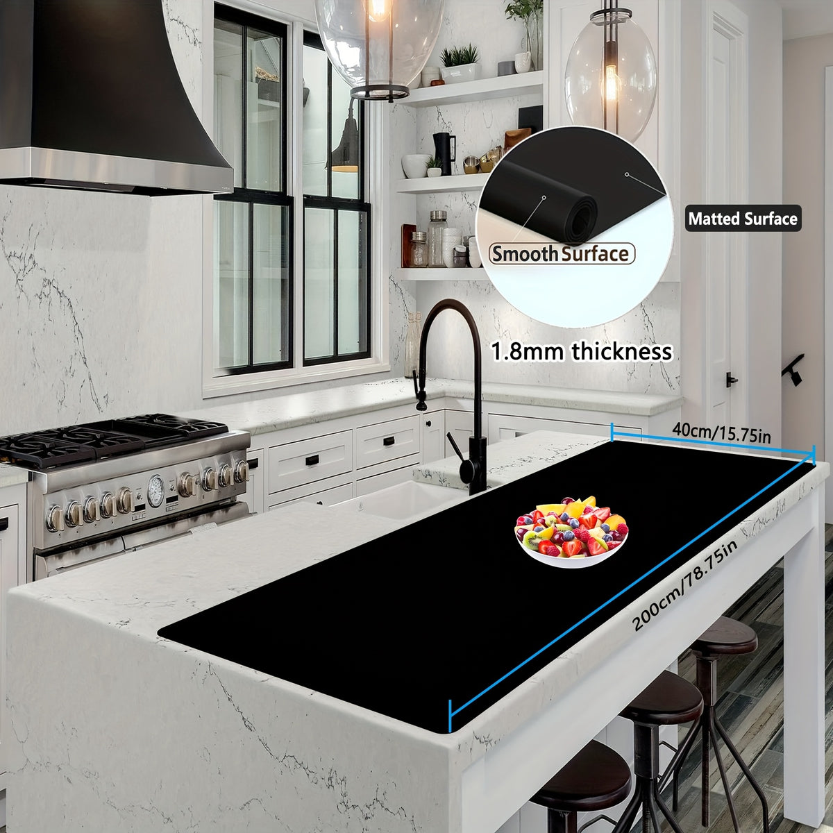 Silicone Kitchen Counter Mat Extra Large, Nonslip Heat Resistant Countertop Protector, Nonstick Waterproof Craft Mat & Table Placemat, Multi-Size in Gray, Black & Translucent