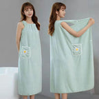 Women's Wearable Pocket Towel Skirt – Non-Slip Bath Wrap Robe with Sunflower Pattern | 4 Colors | Easy Wear for Bathroom & Daily Use