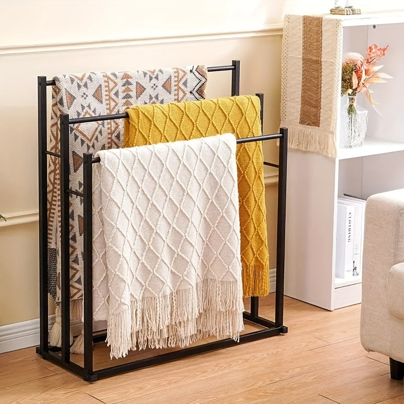 47-Inch Free Standing Towel Rack 3-Tier – Oversized Floor Bath Towel Drying Valet Holder | Blanket & Quilt Rack Stand for Bathroom, Bedroom, Pool, Beach, Hot Tub & Gym | Small & Floor Models