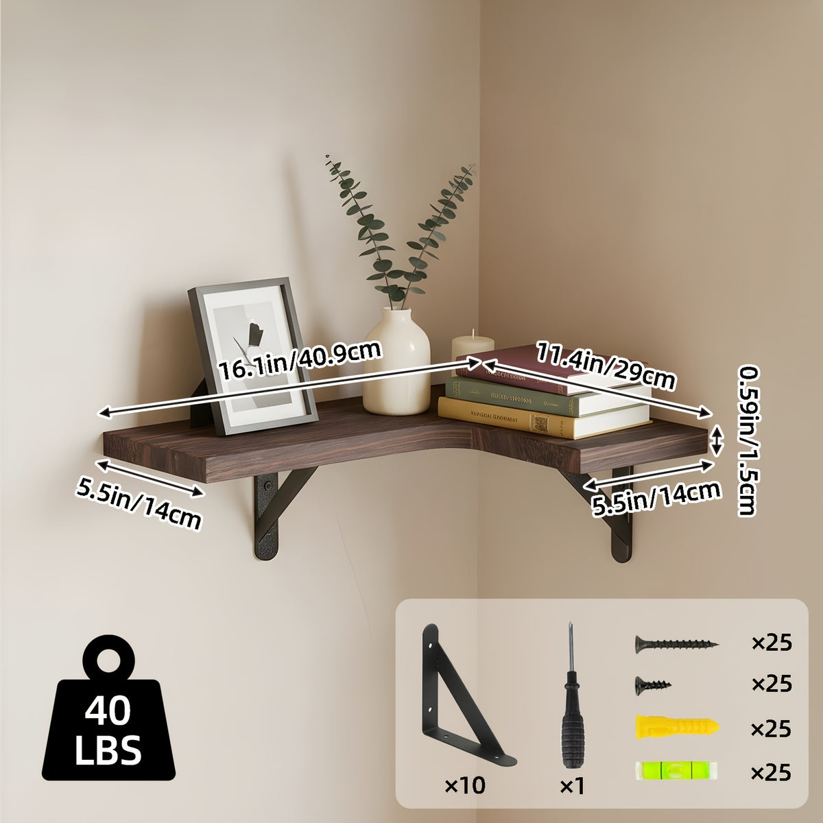 Corner Floating Wall Shelves 5 or 6-Pack – Rustic Heavy Duty Wall Mounted Corner Shelf Set for Bedroom, Living Room, Bathroom, Kitchen & Office Decor, Multiple Colors Available