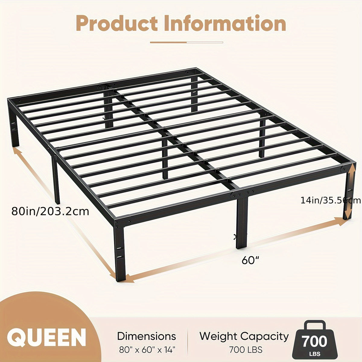 Metal Platform Bed Frame with Steel Slat Support | No Box Spring Needed | Under-Bed Storage | Easy Assembly | Noise-Free | Black | Twin Full Queen King