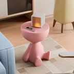 Bear Nightstand White Plastic Bedside Table with Lamp & Cup Holder – Cute Bear-Shaped Side Table, Easy Assembly, Compact Storage for Bedroom, Living Room & Small Spaces