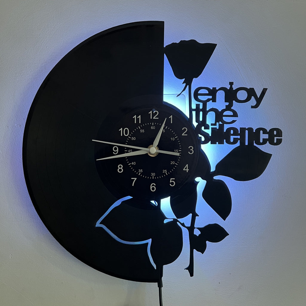 LED Vinyl Wall Clock Black Rose Theme with Color-Changing LED Lights – Unique Home Decor Wall Clock Gift
