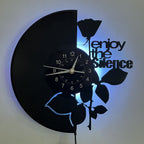 LED Vinyl Wall Clock Black Rose Theme with Color-Changing LED Lights – Unique Home Decor Wall Clock Gift