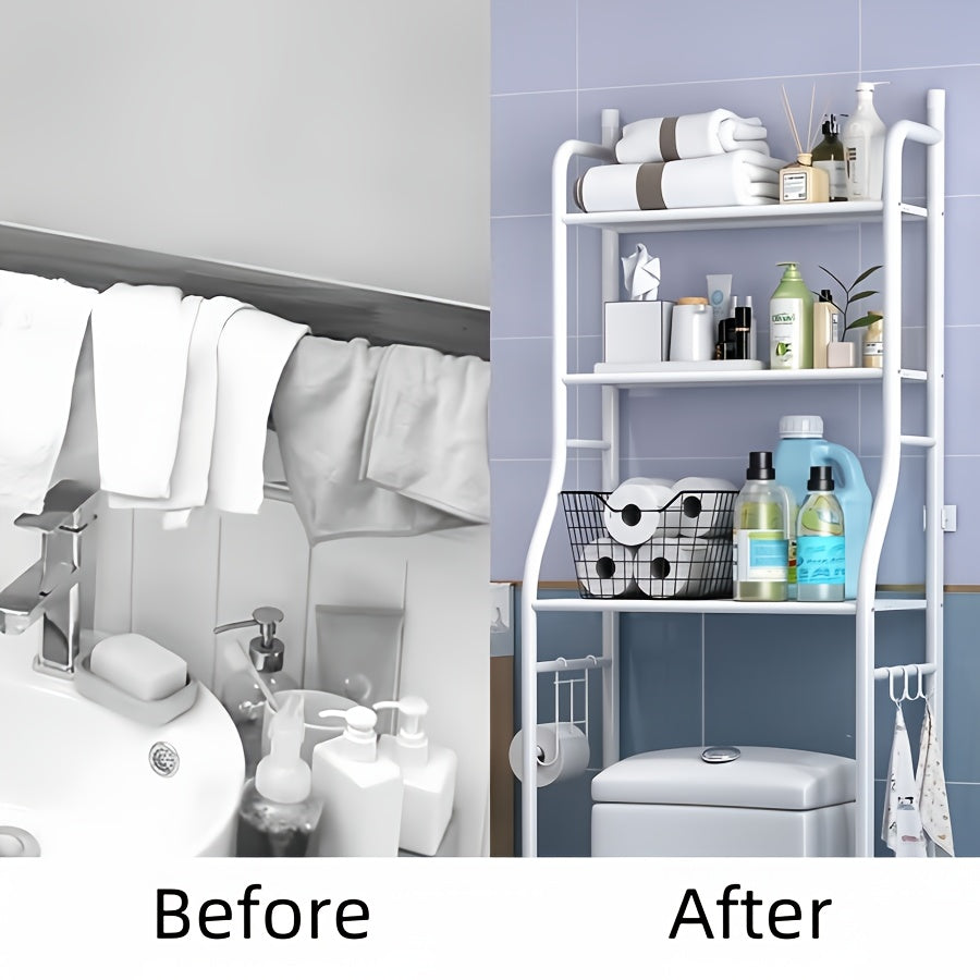 Over Toilet Storage Rack 3 Tier Metal Bathroom Organizer No Drill Space Saving Vertical Shelf Above Toilet Minimalist Design White or Black Small Bathroom Storage Solution