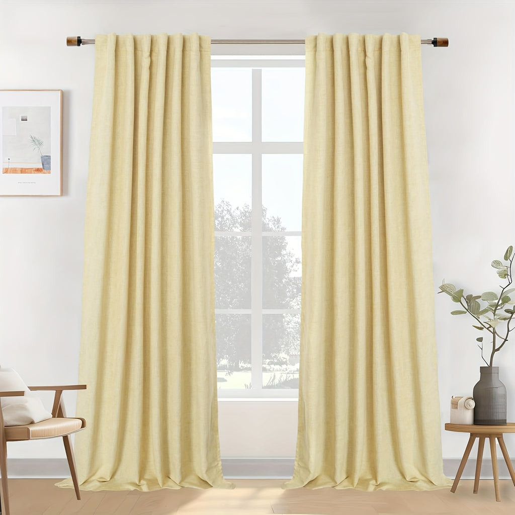 Linen Blackout Curtains 2 Panels – 100% Light Blocking Farmhouse Thermal Insulated Drapes, Rod Pocket Back Tab Ring Clips, Machine Washable, Living Room Bedroom, 9 Colors Multiple Sizes