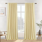 Linen Blackout Curtains 2 Panels – 100% Light Blocking Farmhouse Thermal Insulated Drapes, Rod Pocket Back Tab Ring Clips, Machine Washable, Living Room Bedroom, 9 Colors Multiple Sizes