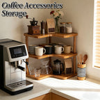 Corner Shelf Countertop Organizer, Triangular Multi-Tier Kitchen Storage Rack for Coffee Accessories, Cups, Spices & Kitchen Essentials, Space-Saving Corner Stand for Counter, Bathroom & Office