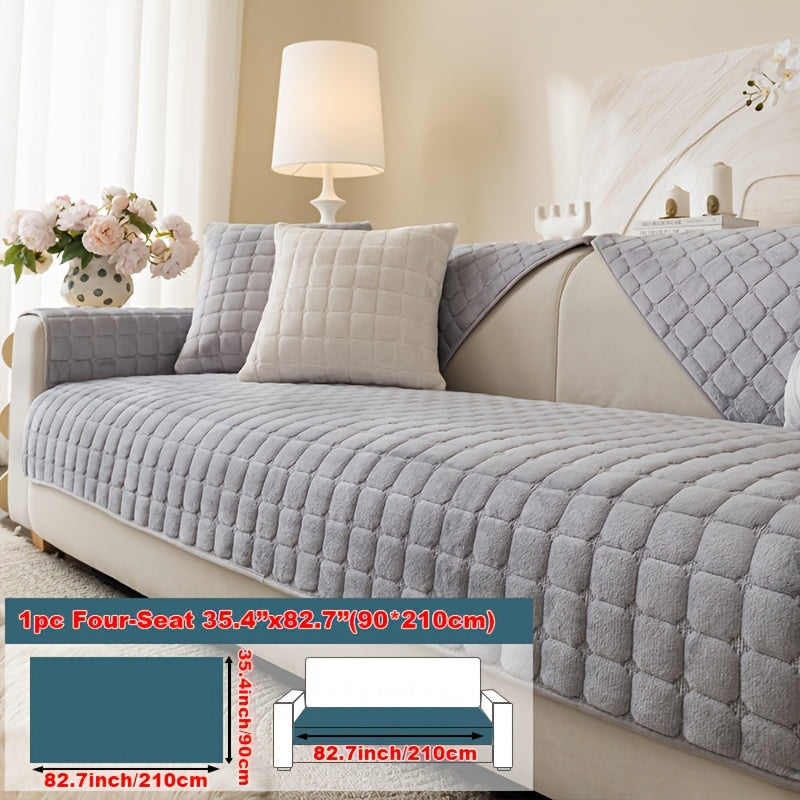 Short Plush Sofa Cover Soft Thick Pet Friendly All Season Sofa Protector Machine Washable for 1 2 3 4 Seater Living Room Bedroom Office Winter