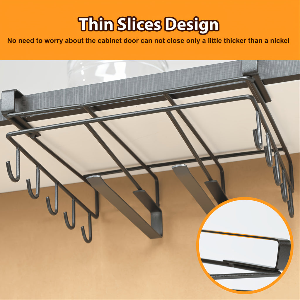 Under Cabinet Cutting Board Rack No-Drill – Carbon Steel Chopping Board Holder with Double-Row Hooks for Kitchen Utensils, Paper Towels & Spatulas | Multi-Use Under-Cabinet Storage Organizer