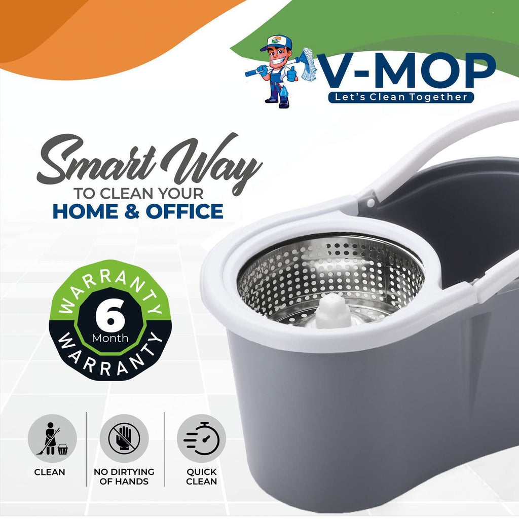 360° Spin Mop and Bucket Set with Wringer – Stainless Steel Extended Handle Spinning Mop Bucket System with 4 Microfiber Mop Refills for Hardwood Tile & Laminate Floor Cleaning