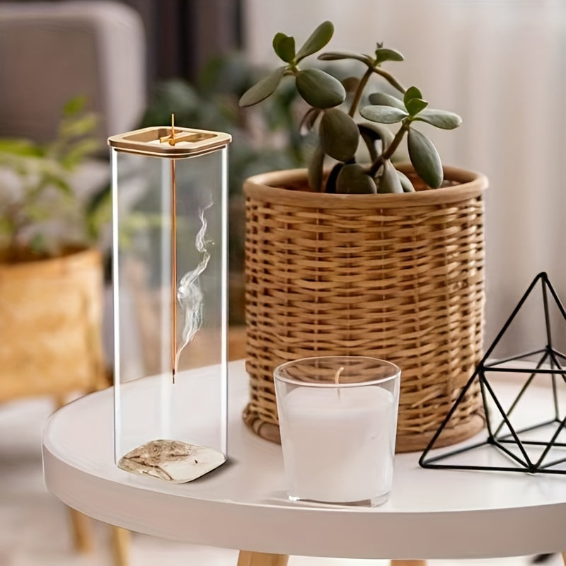Glass Incense Holder with Sturdy Metal Base, Minimalist Incense Stick Holder for Meditation, Yoga & Spa, Elegant Home Decor Accent, Fits 0.1–0.4 Inch Sticks, Christmas Gift