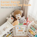 Kids Toy Storage Organizer Foldable with 10 Removable Bins, 3-Tier Bookshelf & Drawing Board – 3-in-1 / 4-in-1 Large Playroom Storage Unit for Bedroom Living Room, L-Shape or Straight, Beige Pink Blue