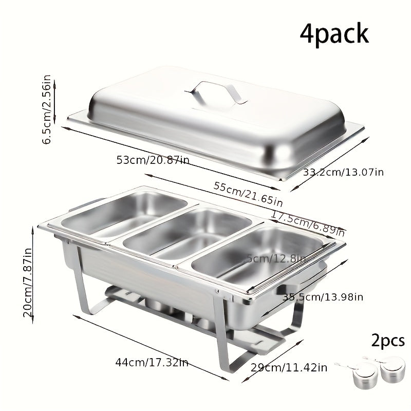 3-Compartment Buffet Food Warmer Chafing Dish Set with Water Tray, Cover & Baking Tray – Stainless Steel Party Server for Holidays, Birthdays & Catering Events