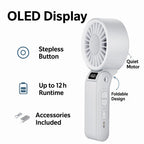 Portable Handheld Neck Fan USB-C Rechargeable 150-Speed Stepless Adjustable Foldable LED Display for Outdoor Travel Work Road Trips Hands-Free Wearable