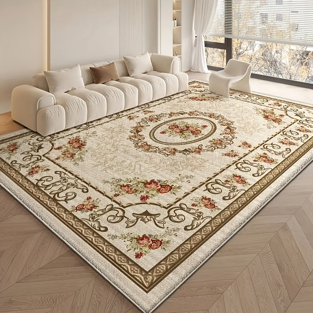 Floral Anti-Slip Area Rug Washable 1000g Thick Modern Light Pattern Carpet for Living Room Bedroom Dining Room Home Office Outdoor Camping